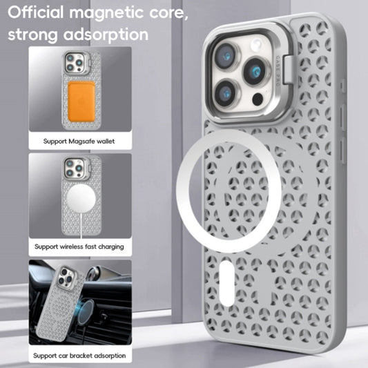 For iPhone 15 Hollow Cooling Lens Holder MagSafe Magnetic TPU Phone Case(Black) by buy2fix