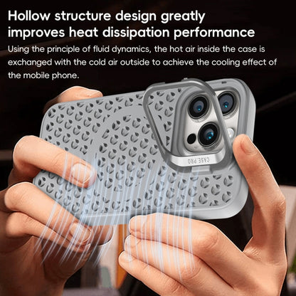 For iPhone 13 Hollow Cooling Lens Holder MagSafe Magnetic TPU Phone Case(Grey) by buy2fix