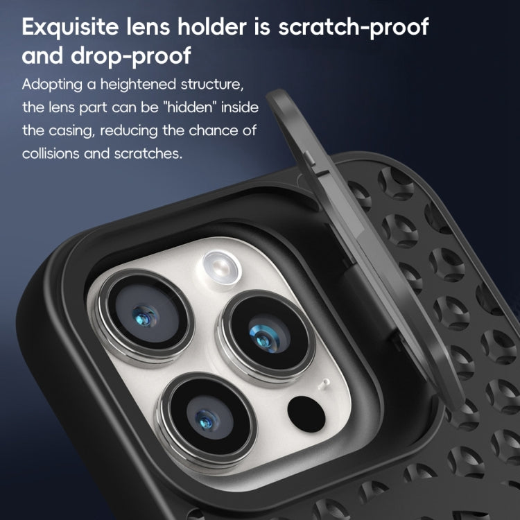 For iPhone 15 Hollow Cooling Lens Holder MagSafe Magnetic TPU Phone Case(Black) - iPhone 15 Cases by buy2fix | Online Shopping UK | buy2fix