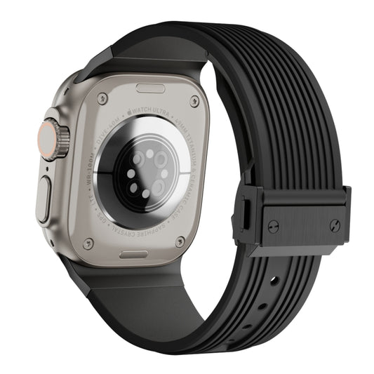 For Apple Watch Ultra 2 49mm Vertical Texture Black Buckle Elastic Silicone Watch Band(Black) by buy2fix