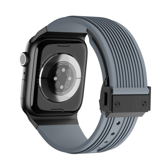 For Apple Watch Series 8 45mm Vertical Texture Black Buckle Elastic Silicone Watch Band(Grey) by buy2fix