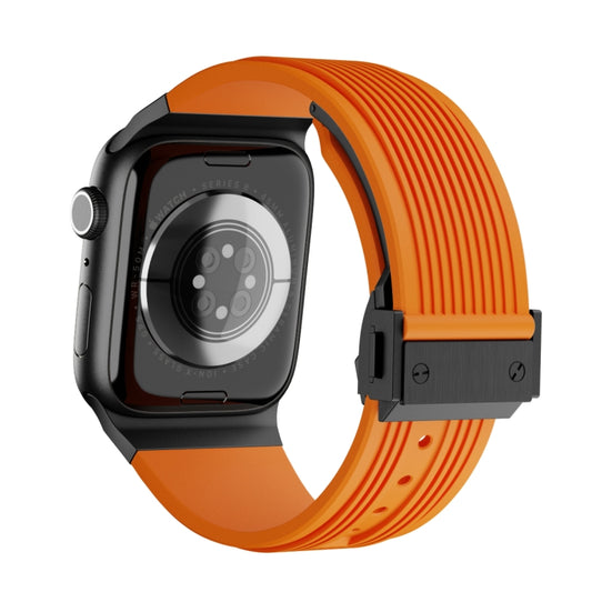 For Apple Watch Series 5 44mm Vertical Texture Black Buckle Elastic Silicone Watch Band(Orange) by buy2fix