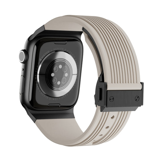 For Apple Watch Series 4 44mm Vertical Texture Black Buckle Elastic Silicone Watch Band(Starlight) by buy2fix