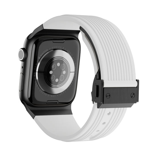For Apple Watch Series 3 42mm Vertical Texture Black Buckle Elastic Silicone Watch Band(White) by buy2fix