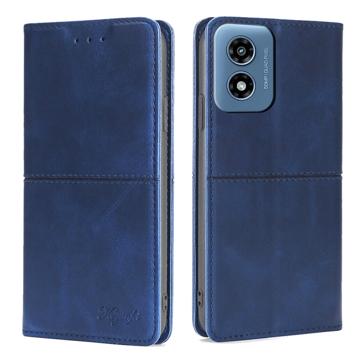 For Motorola Moto G Play 4G 2024 Cow Texture Magnetic Leather Phone Case(Blue) - Motorola Cases by buy2fix | Online Shopping UK | buy2fix