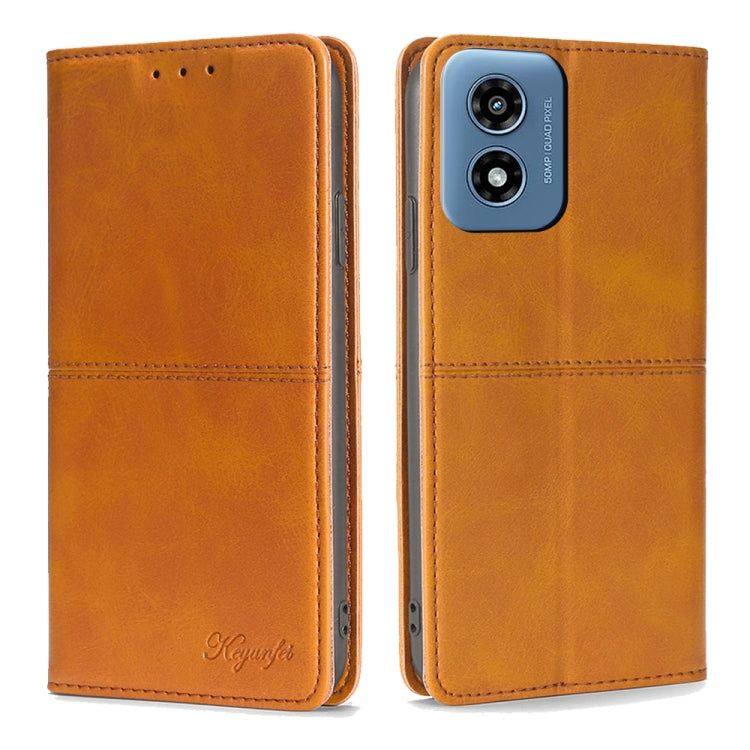 For Motorola Moto G Play 4G 2024 Cow Texture Magnetic Leather Phone Case(Light Brown) - Motorola Cases by buy2fix | Online Shopping UK | buy2fix