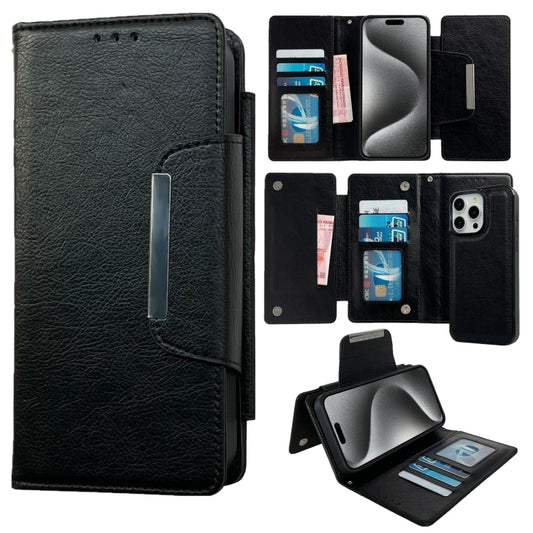 For iPhone 15 Pro Max Multifunctional 7-Cards Wallet Leather Phone Case(Black) - iPhone 15 Pro Max Cases by buy2fix | Online Shopping UK | buy2fix