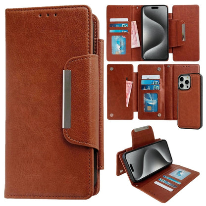 For iPhone 15 Pro Max Multifunctional 7-Cards Wallet Leather Phone Case(Brown) - iPhone 15 Pro Max Cases by buy2fix | Online Shopping UK | buy2fix