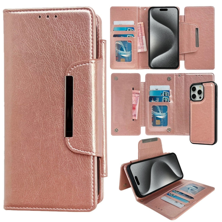 For iPhone 15 Pro Multifunctional 7-Cards Wallet Leather Phone Case(Rose Gold) - iPhone 15 Pro Cases by buy2fix | Online Shopping UK | buy2fix