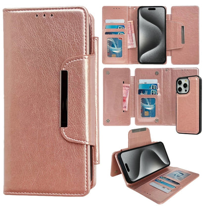 For iPhone 15 Pro Multifunctional 7-Cards Wallet Leather Phone Case(Rose Gold) - iPhone 15 Pro Cases by buy2fix | Online Shopping UK | buy2fix