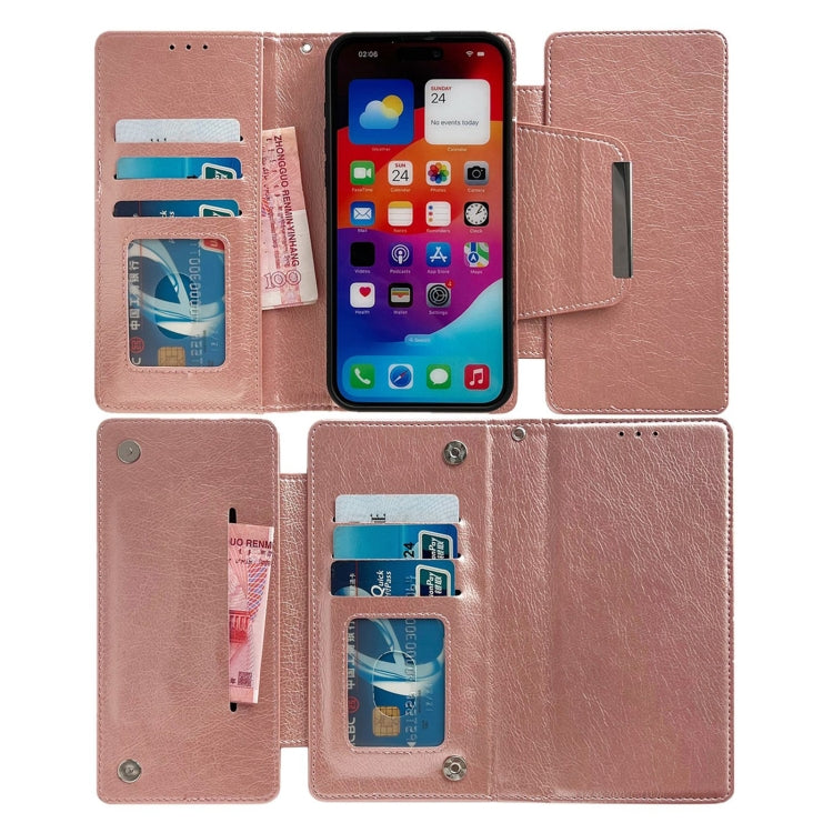 For iPhone 15 Pro Multifunctional 7-Cards Wallet Leather Phone Case(Rose Gold) - iPhone 15 Pro Cases by buy2fix | Online Shopping UK | buy2fix