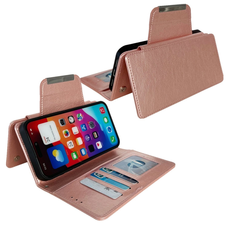 For iPhone 15 Pro Multifunctional 7-Cards Wallet Leather Phone Case(Rose Gold) - iPhone 15 Pro Cases by buy2fix | Online Shopping UK | buy2fix