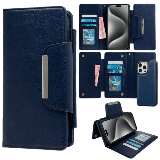 For iPhone 15 Pro Multifunctional 7-Cards Wallet Leather Phone Case(Royal Blue) - iPhone 15 Pro Cases by buy2fix | Online Shopping UK | buy2fix