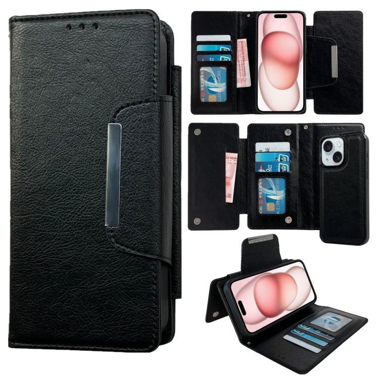For iPhone 15 Plus Multifunctional 7-Cards Wallet Leather Phone Case(Black) - iPhone 15 Plus Cases by buy2fix | Online Shopping UK | buy2fix