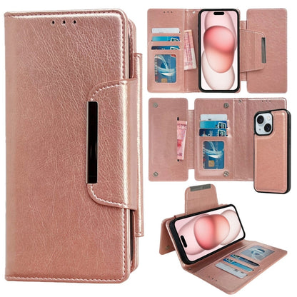 For iPhone 15 Plus Multifunctional 7-Cards Wallet Leather Phone Case(Rose Gold) - iPhone 15 Plus Cases by buy2fix | Online Shopping UK | buy2fix