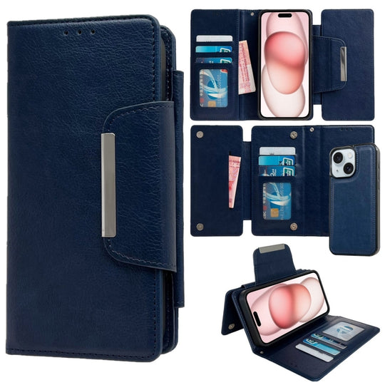 For iPhone 15 Multifunctional 7-Cards Wallet Leather Phone Case(Royal Blue)