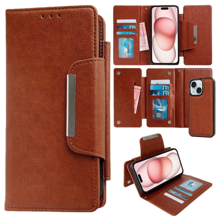 For iPhone 15 Multifunctional 7-Cards Wallet Leather Phone Case(Brown) - iPhone 15 Cases by buy2fix | Online Shopping UK | buy2fix