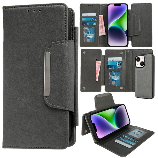 For iPhone 14 Plus Multifunctional 7-Cards Wallet Leather Phone Case(Grey) - iPhone 14 Plus Cases by buy2fix | Online Shopping UK | buy2fix