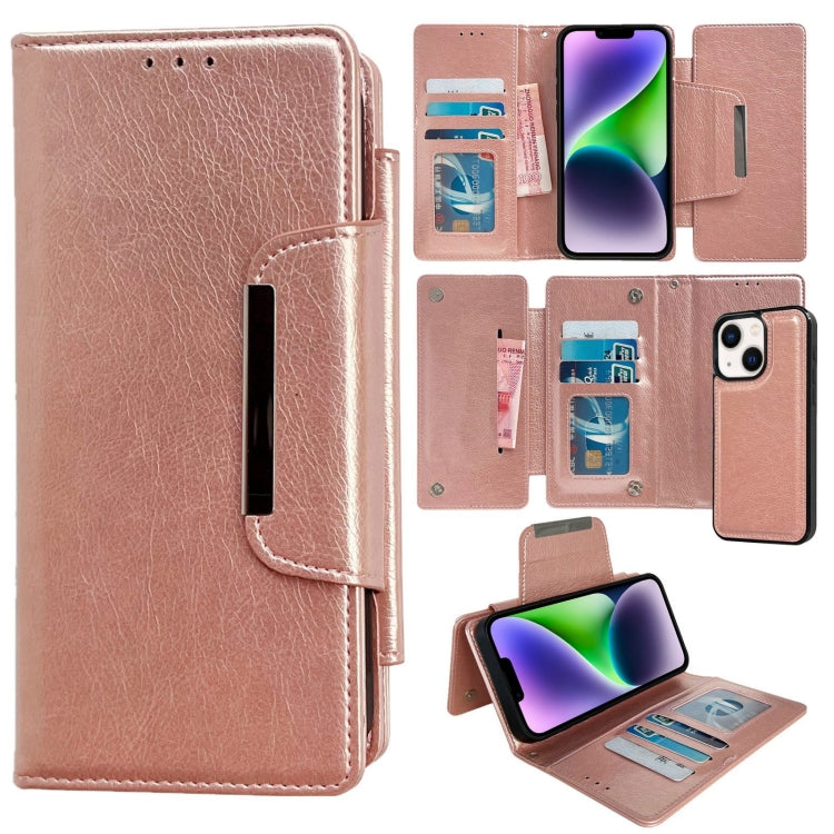 For iPhone 14 Plus Multifunctional 7-Cards Wallet Leather Phone Case(Rose Gold) - iPhone 14 Plus Cases by buy2fix | Online Shopping UK | buy2fix