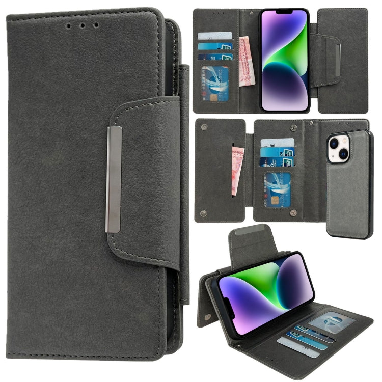 For iPhone 14 Multifunctional 7-Cards Wallet Leather Phone Case(Grey) - iPhone 14 Cases by buy2fix | Online Shopping UK | buy2fix