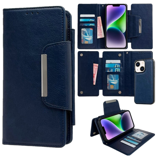 For iPhone 14 Multifunctional 7-Cards Wallet Leather Phone Case(Royal Blue) - iPhone 14 Cases by buy2fix | Online Shopping UK | buy2fix