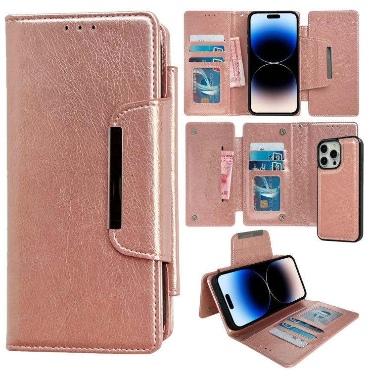 For iPhone 14 Pro Multifunctional 7-Cards Wallet Leather Phone Case(Rose Gold) - iPhone 14 Pro Cases by buy2fix | Online Shopping UK | buy2fix