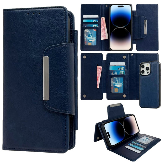 For iPhone 14 Pro Multifunctional 7-Cards Wallet Leather Phone Case(Royal Blue) - iPhone 14 Pro Cases by buy2fix | Online Shopping UK | buy2fix