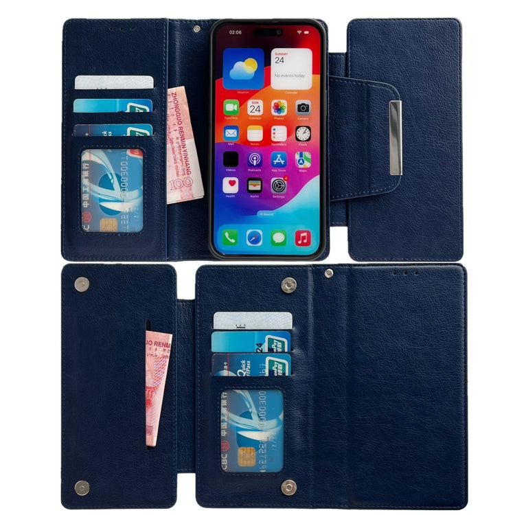 For iPhone 14 Pro Multifunctional 7-Cards Wallet Leather Phone Case(Royal Blue) - iPhone 14 Pro Cases by buy2fix | Online Shopping UK | buy2fix
