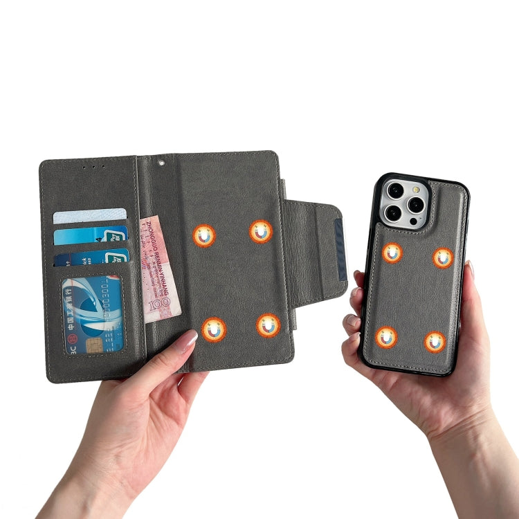 For iPhone 14 Pro Max Multifunctional 7-Cards Wallet Leather Phone Case(Grey) - iPhone 14 Pro Max Cases by buy2fix | Online Shopping UK | buy2fix