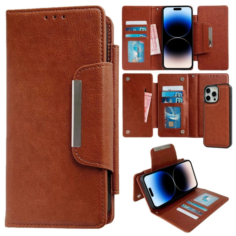For iPhone 14 Pro Max Multifunctional 7-Cards Wallet Leather Phone Case(Brown) - iPhone 14 Pro Max Cases by buy2fix | Online Shopping UK | buy2fix