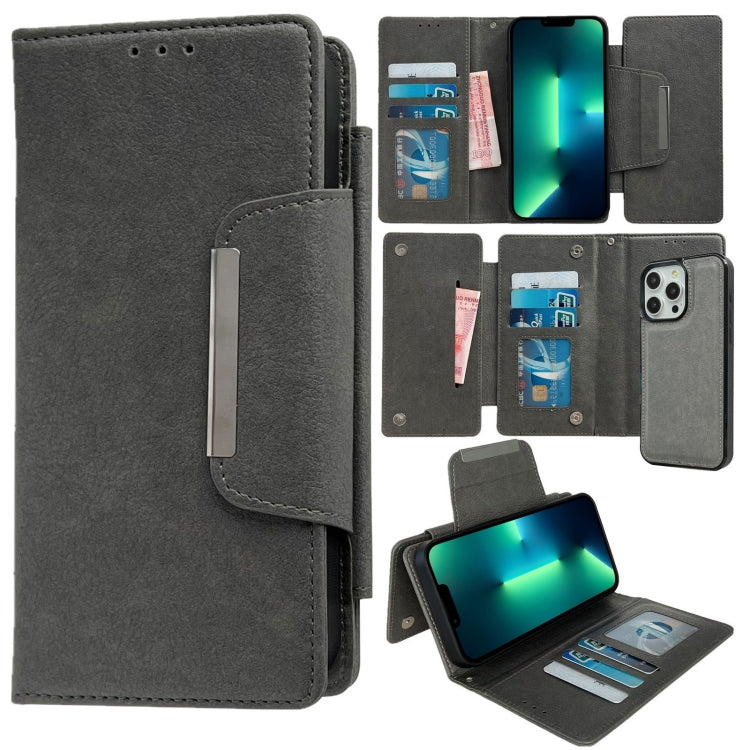 For iPhone 13 Pro Max Multifunctional 7-Cards Wallet Leather Phone Case(Grey) - iPhone 13 Pro Max Cases by buy2fix | Online Shopping UK | buy2fix