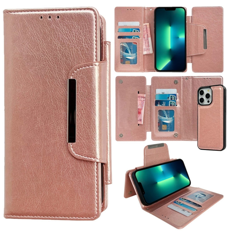 For iPhone 13 Pro Max Multifunctional 7-Cards Wallet Leather Phone Case(Rose Gold) - iPhone 13 Pro Max Cases by buy2fix | Online Shopping UK | buy2fix