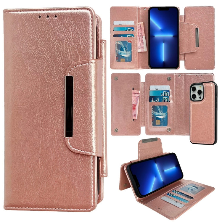 For iPhone 13 Pro Multifunctional 7-Cards Wallet Leather Phone Case(Rose Gold) - iPhone 13 Pro Cases by buy2fix | Online Shopping UK | buy2fix