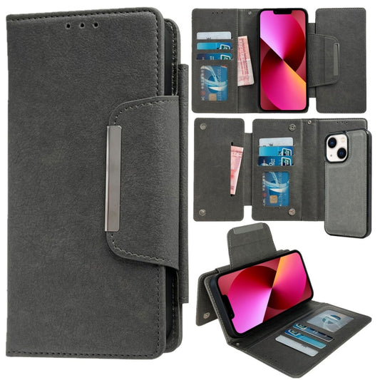 For iPhone 13 Multifunctional 7-Cards Wallet Leather Phone Case(Grey) - iPhone 13 Cases by buy2fix | Online Shopping UK | buy2fix