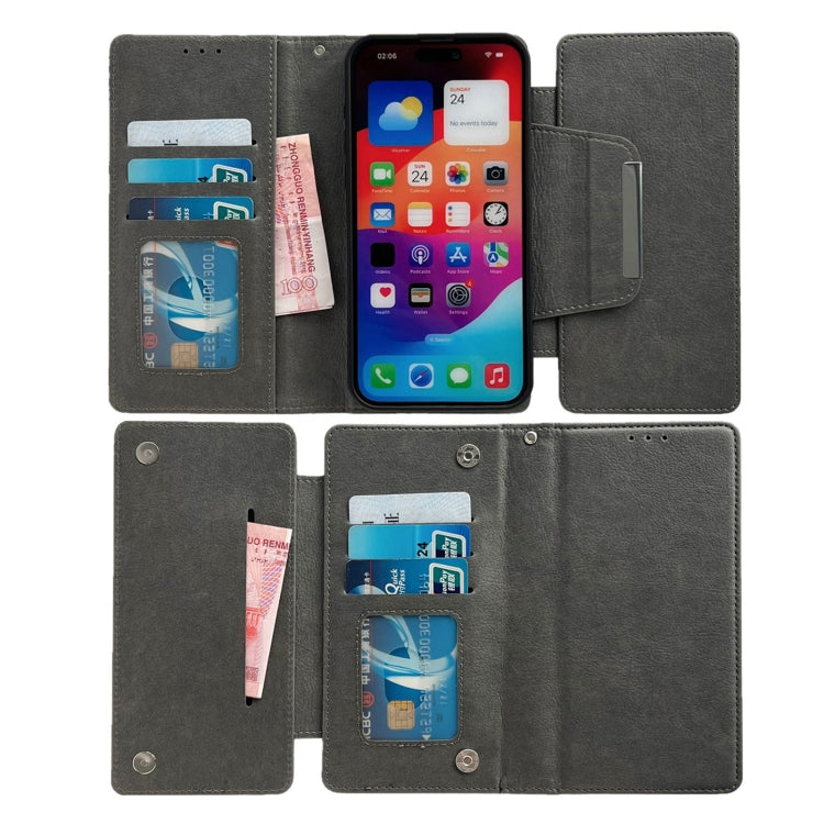For iPhone 13 Multifunctional 7-Cards Wallet Leather Phone Case(Grey) - iPhone 13 Cases by buy2fix | Online Shopping UK | buy2fix