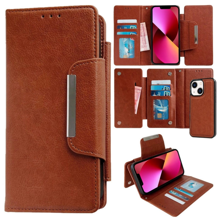 For iPhone 13 Multifunctional 7-Cards Wallet Leather Phone Case(Brown) - iPhone 13 Cases by buy2fix | Online Shopping UK | buy2fix