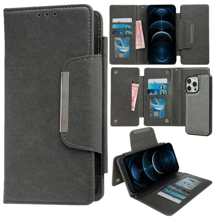 For iPhone 12 Pro Max Multifunctional 7-Cards Wallet Leather Phone Case(Grey) - iPhone 12 Pro Max Cases by buy2fix | Online Shopping UK | buy2fix