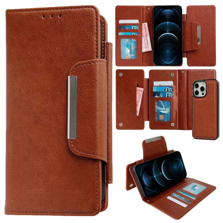 For iPhone 12 Pro Max Multifunctional 7-Cards Wallet Leather Phone Case(Brown) - iPhone 12 Pro Max Cases by buy2fix | Online Shopping UK | buy2fix