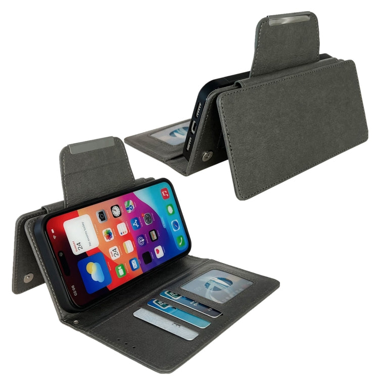 For iPhone 12 / 12 Pro Multifunctional 7-Cards Wallet Leather Phone Case(Grey) - iPhone 12 / 12 Pro Cases by buy2fix | Online Shopping UK | buy2fix