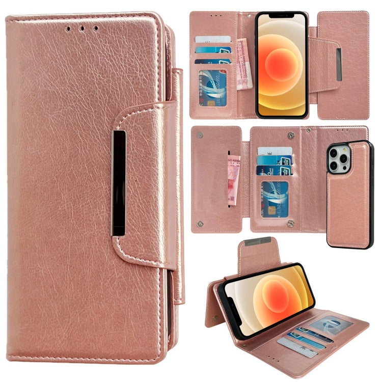 For iPhone 12 / 12 Pro Multifunctional 7-Cards Wallet Leather Phone Case(Rose Gold) - iPhone 12 / 12 Pro Cases by buy2fix | Online Shopping UK | buy2fix