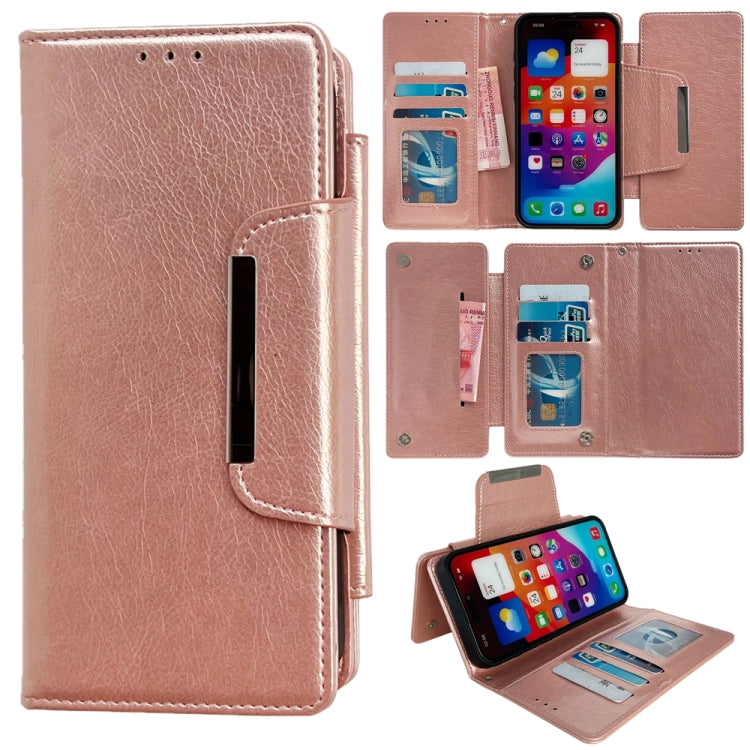 For iPhone 16 Pro Max Multifunctional 7-Cards Wallet Leather Phone Case(Rose Gold) - iPhone 16 Pro Max Cases by buy2fix | Online Shopping UK | buy2fix