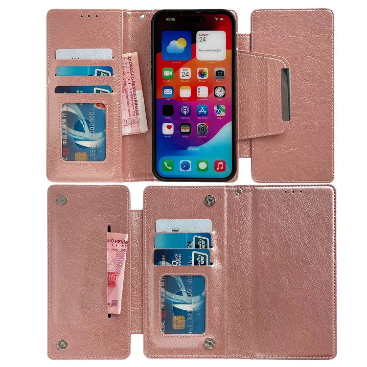 For iPhone 16 Pro Max Multifunctional 7-Cards Wallet Leather Phone Case(Rose Gold) - iPhone 16 Pro Max Cases by buy2fix | Online Shopping UK | buy2fix