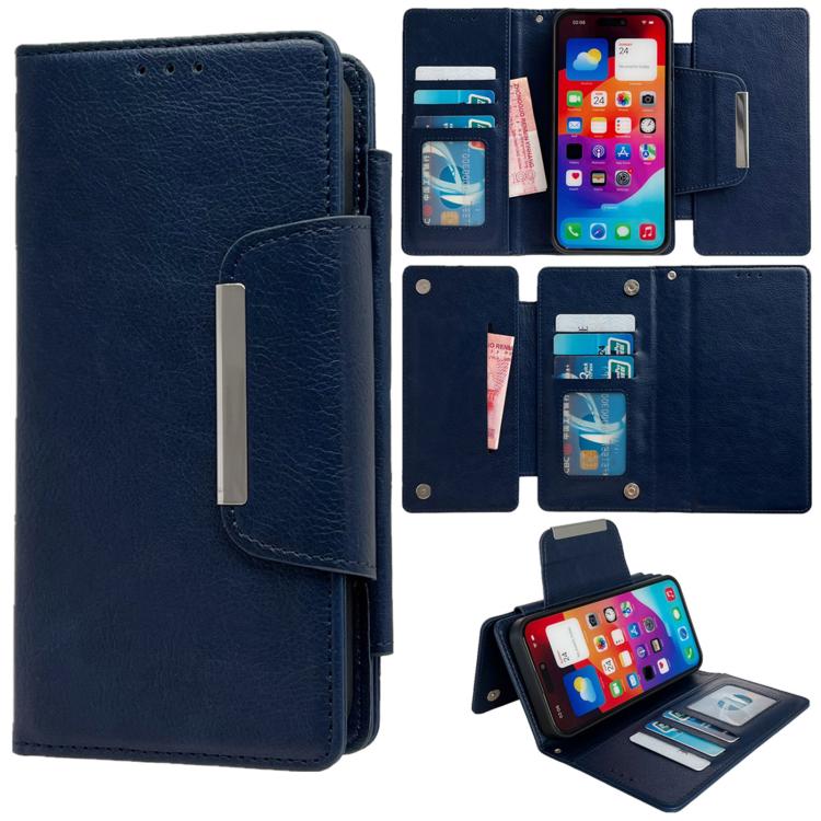 For iPhone 16e Multifunctional 7-Cards Wallet Leather Phone Case(Royal Blue) - iPhone 16e Cases by buy2fix | Online Shopping UK | buy2fix