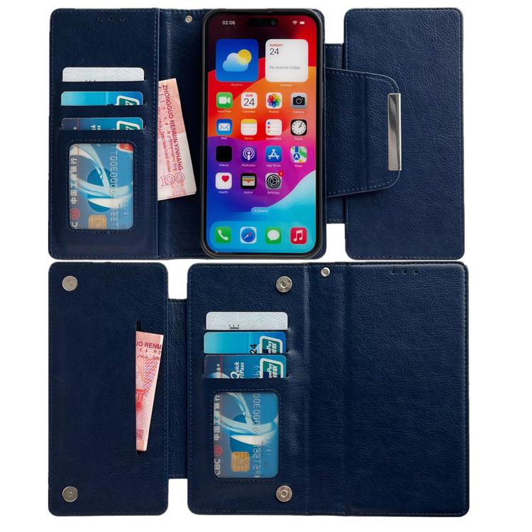 For iPhone 16e Multifunctional 7-Cards Wallet Leather Phone Case(Royal Blue) - iPhone 16e Cases by buy2fix | Online Shopping UK | buy2fix