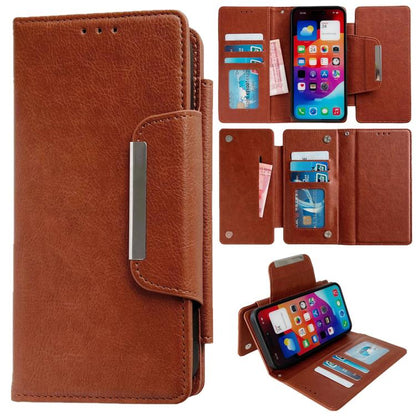 For iPhone 16e Multifunctional 7-Cards Wallet Leather Phone Case(Brown) - iPhone 16e Cases by buy2fix | Online Shopping UK | buy2fix