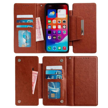 For iPhone 16e Multifunctional 7-Cards Wallet Leather Phone Case(Brown) - iPhone 16e Cases by buy2fix | Online Shopping UK | buy2fix