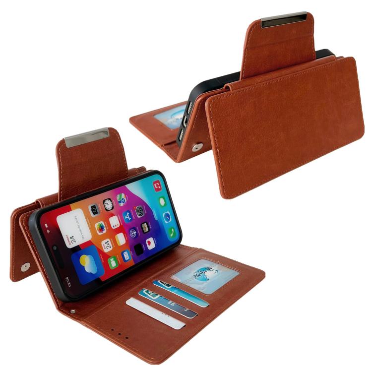 For iPhone 16e Multifunctional 7-Cards Wallet Leather Phone Case(Brown) - iPhone 16e Cases by buy2fix | Online Shopping UK | buy2fix