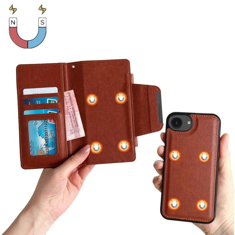 For iPhone 16e Multifunctional 7-Cards Wallet Leather Phone Case(Brown) - iPhone 16e Cases by buy2fix | Online Shopping UK | buy2fix