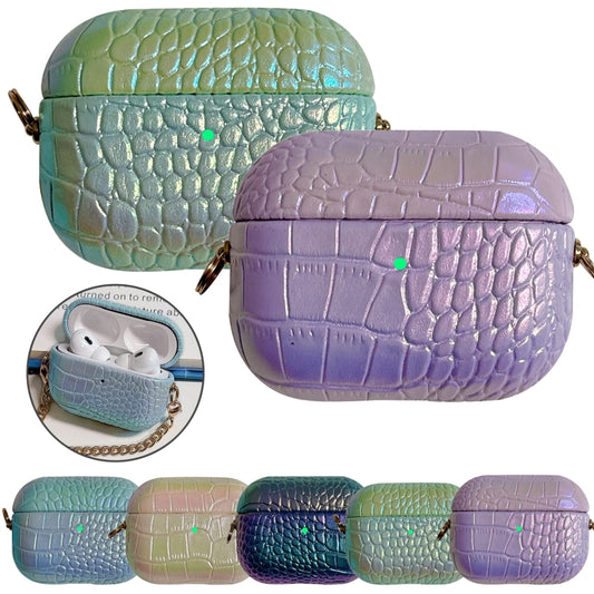 For AirPods Pro 2 Colorful Crocodile Pattern PC Earphone Case with Anti-lost Metal Long Chain(Purple) by buy2fix