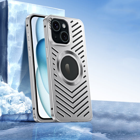 For iPhone 15 Cooling MagSafe Magnetic Metal Phone Case(Silver)